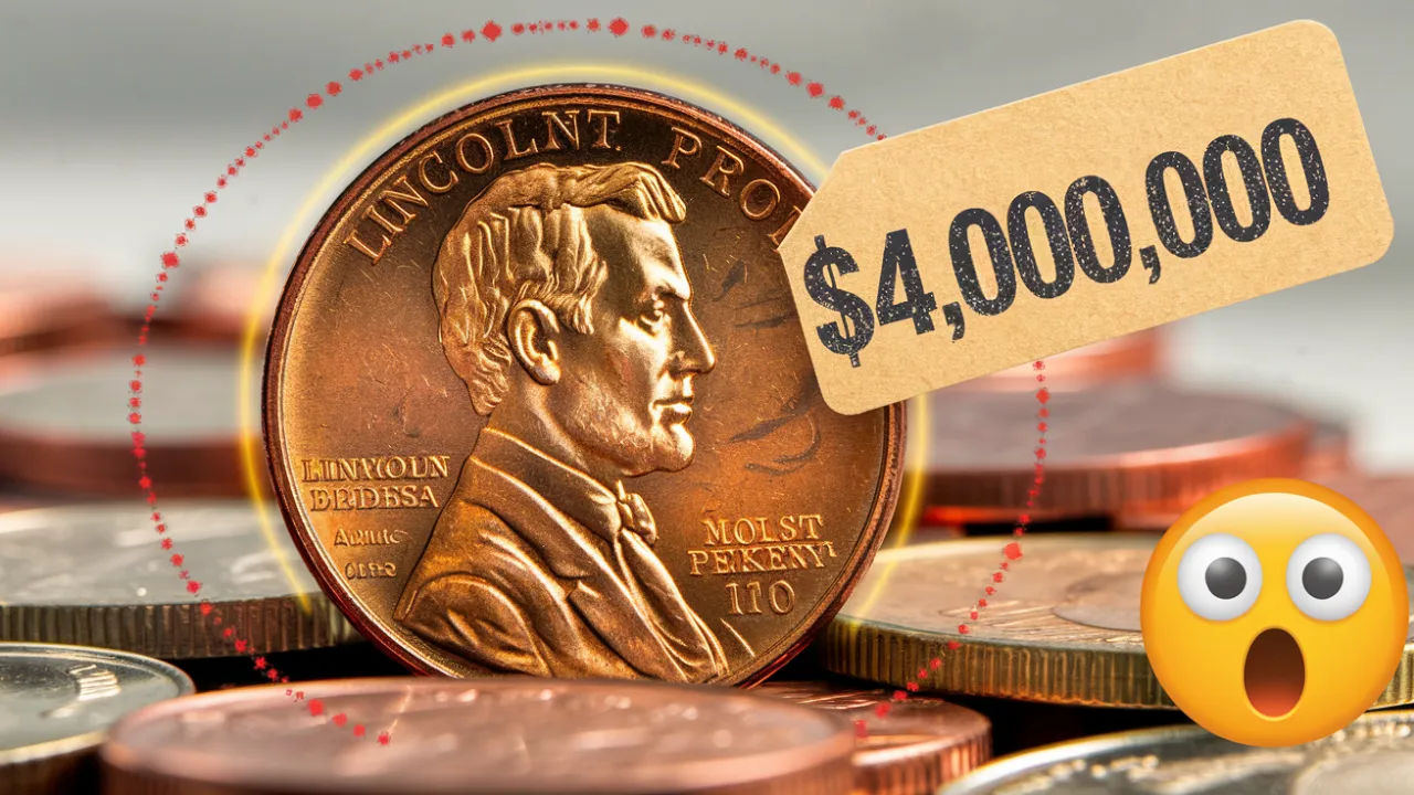 Background: A casual kitchen counter or car dashboard with a small pile of spare coins spilled from a coin jar or cup holder. The lighting is warm and natural, but one Lincoln Wheat Penny is dramatically glowing, hinting at hidden value among the ordinary. Visual Elements: A glowing Lincoln Wheat Penny placed front and center, illuminated with a golden aura or soft light burst. Zoom bubble on the coin’s date — possibly “1943” or “1909-S VDB” — with red arrow pointing to it. Oversized text graphic: “$4 MILLION” in bold gold lettering stamped diagonally across the image. A surprised cartoon emoji or real hand holding the coin near the edge of the image. Subtle sparkle or treasure-style gleam surrounding the coin to signal its rarity and value. Text on Thumbnail: Top: “$4 Million Penny?!” Bottom: “Check Your Spare Change!” Summary: This thumbnail builds excitement by contrasting the mundane (loose coins on a counter) with the extraordinary (a multimillion-dollar Lincoln Wheat Penny glowing with significance). The golden light, zoomed-in detail, and dramatic text all work together to spark curiosity and make the viewer wonder: “Could I have that in my house right now?” It’s highly clickable, emotionally engaging, and perfectly tailored to the coin-hunting audience.